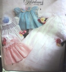 7705 HEIRLOOM SMOCK CHRISTENING GOWN, ROMPER,  HAT PATTERN NB-12M